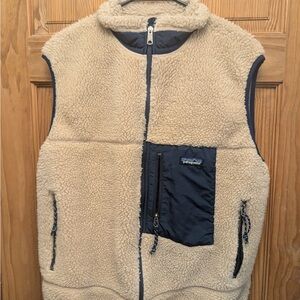 Patagonia Beige and Dark Blue Fleece Vest